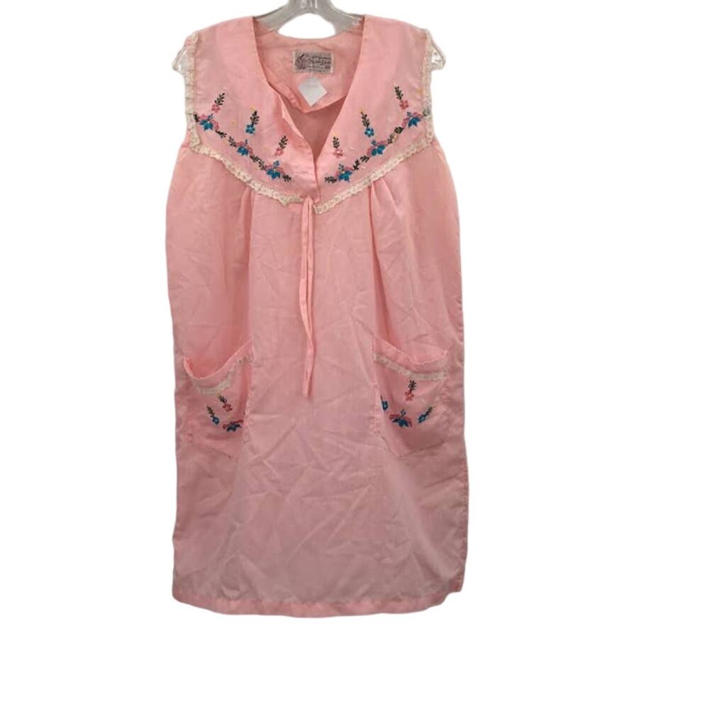 Vintage Confessiones Maria Luisa Pink Embroidered Housedress Size 36